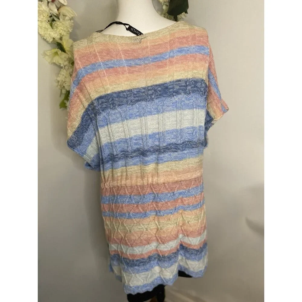 Ethyl Women's Pullover Sweater Pastel Colors Short Sleeve M Drawstring Waist New